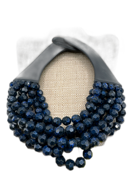 Fairchild Baldwin Black & Blue Leather Beaded Necklace Black & Blue