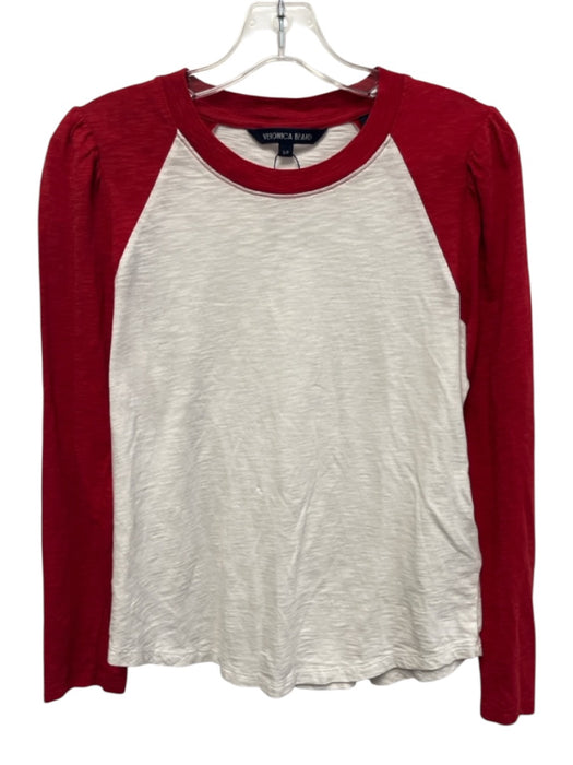 Veronica Beard Size XS Red & White Pima Cotton Raglan Puff Shoulder Top Red & White / XS
