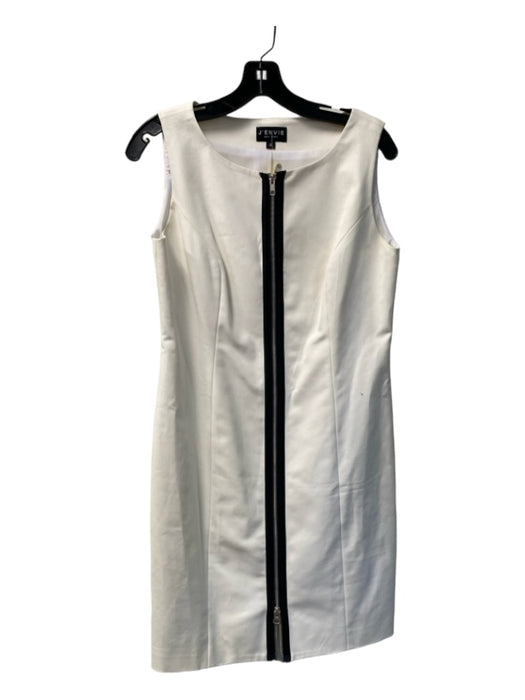 J'envie Size 4 White & Black Cotton Blend Sleeveless Round Neck Front Zip Dress White & Black / 4