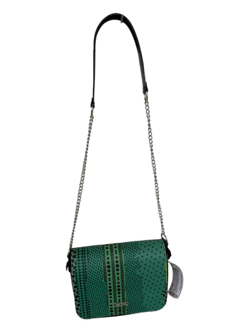 O bag Black & Green Leather Rubber dots Front Flap Chain Crossbody Strap Bag Black & Green / S