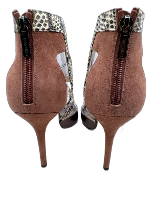 Jimmy Choo Shoe Size 39 Beige, Brown, Silver Leather & Suede Embossed Sandals Beige, Brown, Silver / 39