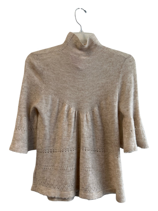Feather Bone Size S Beige Merino Wool Blend Turtle Neck 1/2 Bell Sleeve Sweater Beige / S