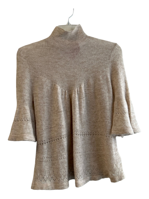 Feather Bone Size S Beige Merino Wool Blend Turtle Neck 1/2 Bell Sleeve Sweater Beige / S
