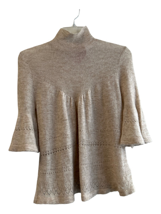 Feather Bone Size S Beige Merino Wool Blend Turtle Neck 1/2 Bell Sleeve Sweater Beige / S