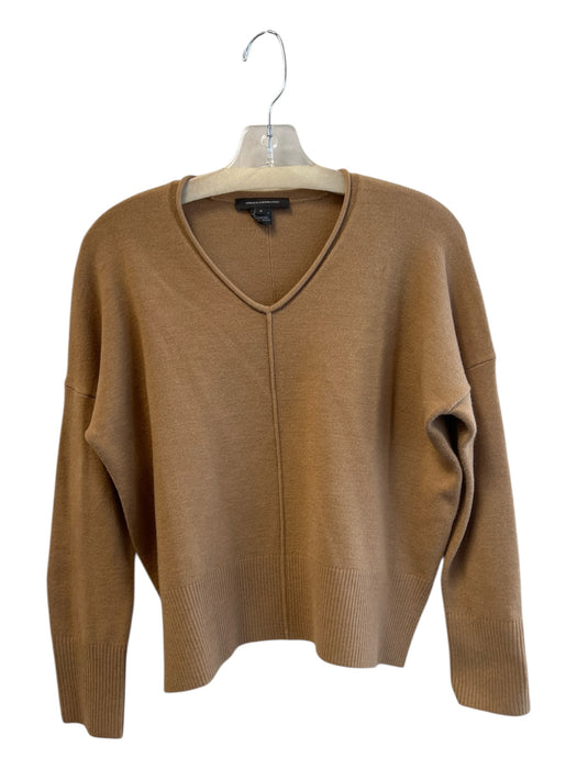 French Connection Size Small Coffee Acrylic Blend V Neck Ribbed Detail Top Coffee / Small