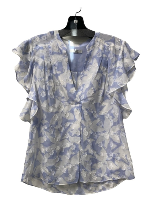 Joie Size Small Sky Blue & White Missing Fabric Tag Abstract Floral V Neck Top Sky Blue & White / Small