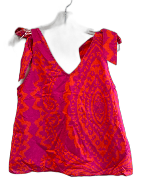 La Plage Size XS Pink 100% Cotton Two Tone Tribal Shoulder Tie V Neck Top Pink / XS