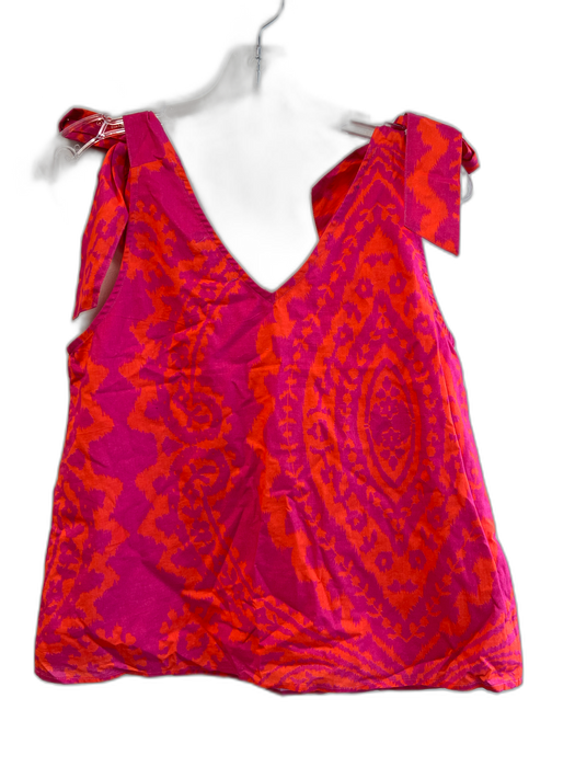 La Plage Size XS Pink 100% Cotton Two Tone Tribal Shoulder Tie V Neck Top Pink / XS
