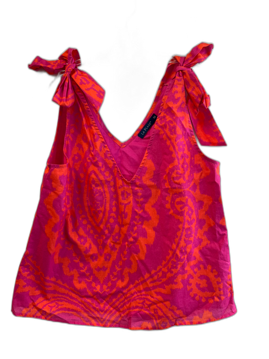 La Plage Size XS Pink 100% Cotton Two Tone Tribal Shoulder Tie V Neck Top Pink / XS