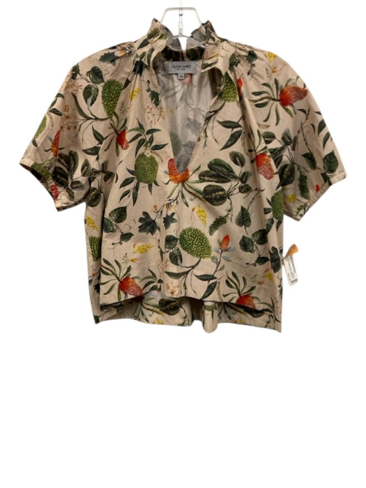 Olivia James Size XS Beige, Green, Orange Cotton Botanical Ruffle Neckline Top Beige, Green, Orange / XS