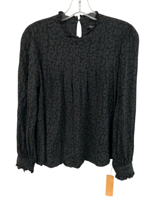 Rails Size S Black & Navy Blue Rayon Blend Leopard Ruffle Neck Long Sleeve Top Black & Navy Blue / S