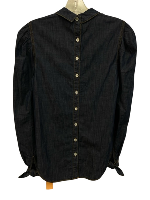 Veronica Beard Size 2 Dark Blue Cotton Blend Chambray Puff Shoulder Top Dark Blue / 2