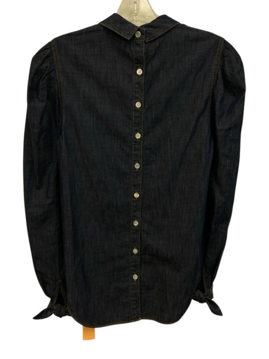Veronica Beard Size 2 Dark Blue Cotton Blend Chambray Puff Shoulder Top Dark Blue / 2