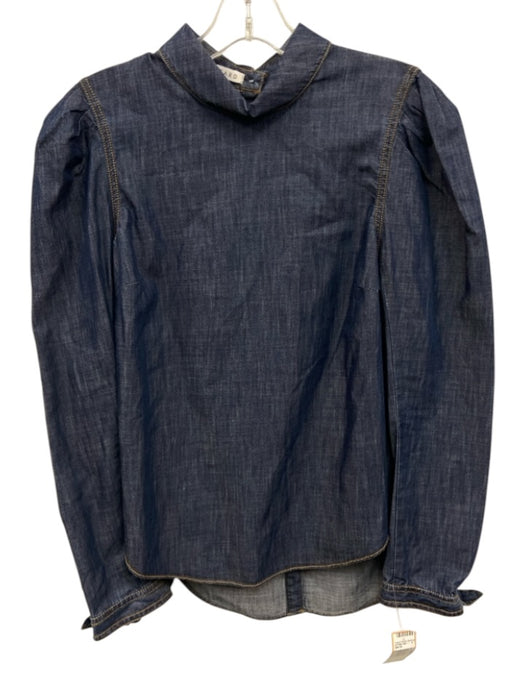 Veronica Beard Size 2 Dark Blue Cotton Blend Chambray Puff Shoulder Top Dark Blue / 2