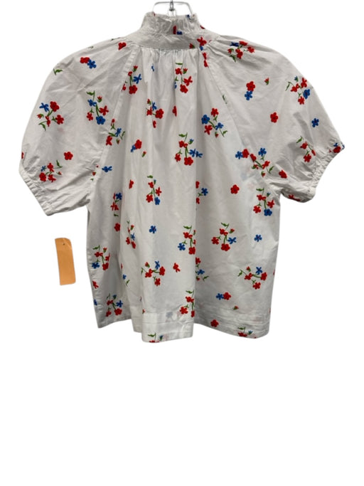 Olivia James Size S White, Red, Blue Cotton Flowers Ruffle Neckline Top White, Red, Blue / S