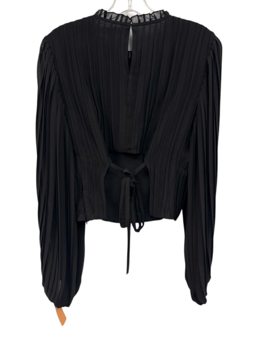 Frame Size S Black Polyester Pleated Long Balloon Sleeve Side Zip Tie Back Top Black / S