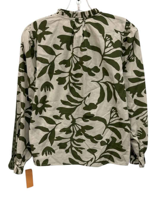 Maude Vivante Size XS Cream & Green Cotton High Neck Abstract Floral Top Cream & Green / XS