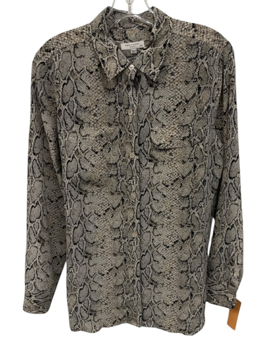 Equipment Femme Size M Taupe & Black Silk Snake Print Long Sleeve Top Taupe & Black / M