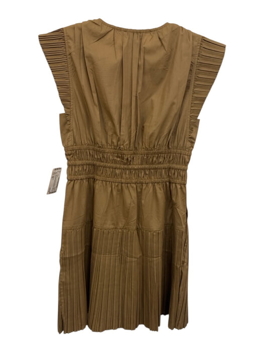 Current Air Size XS Tan Polyester Blend Pleated V Neck Drawstring Waist Dress Tan / XS