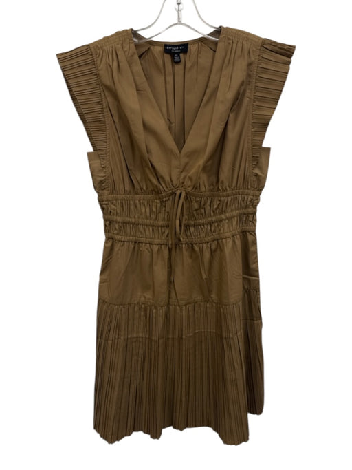 Current Air Size XS Tan Polyester Blend Pleated V Neck Drawstring Waist Dress Tan / XS