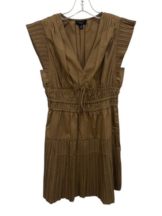 Current Air Size XS Tan Polyester Blend Pleated V Neck Drawstring Waist Dress Tan / XS