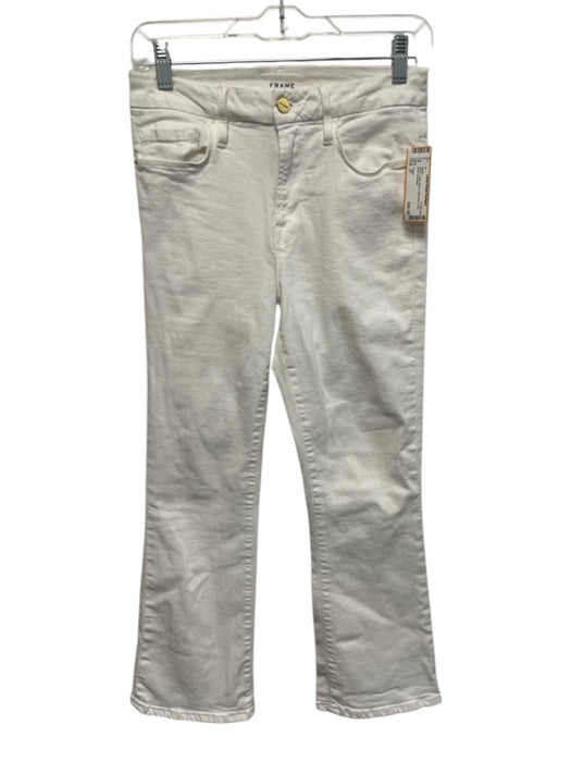 Frame Size 27 White Cotton Blend High Rise Crop Boot Jeans White / 27