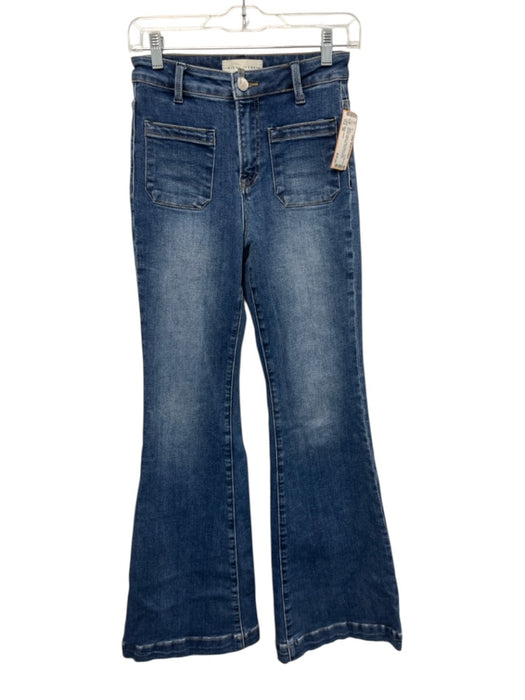 Risen Jeans Size 26 Medium Wash Cotton Blend Patch Pocket High Rise Flare Jeans Medium Wash / 26