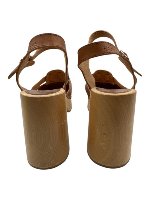 Hasbeens Shoe Size 39 Cognac Brown Leather Upper Wooden Sole fisherman Sandals Cognac Brown / 39