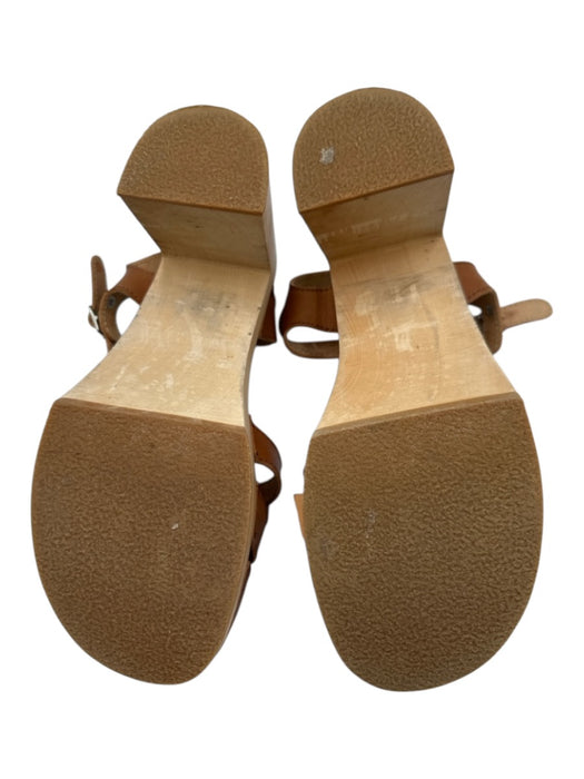 Hasbeens Shoe Size 39 Cognac Brown Leather Upper Wooden Sole fisherman Sandals Cognac Brown / 39