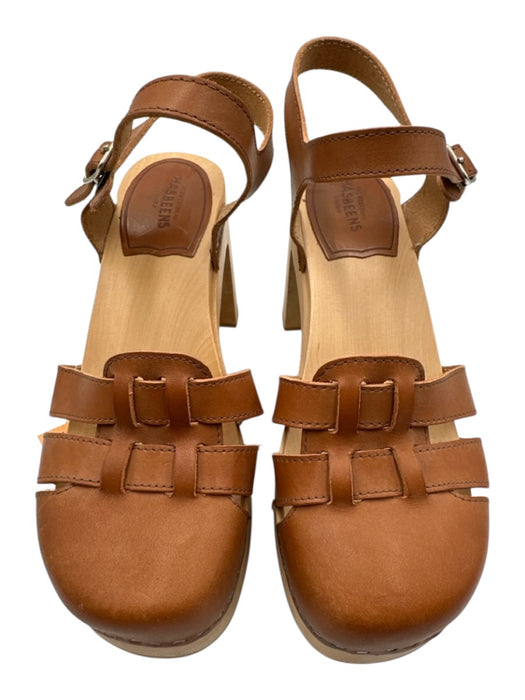 Hasbeens Shoe Size 39 Cognac Brown Leather Upper Wooden Sole fisherman Sandals Cognac Brown / 39