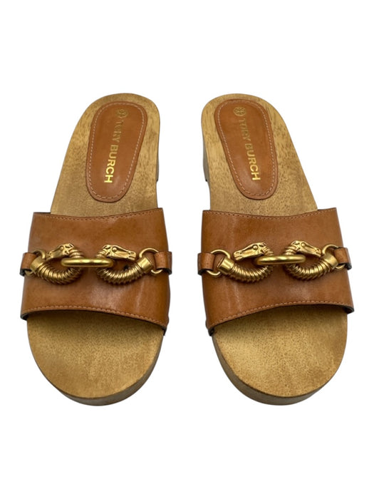 Tory Burch Shoe Size 8 Brown Leather Upper Gold Tone Hardware Dragon Sandals Brown / 8