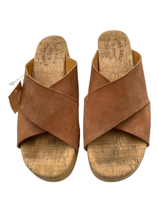 Kork-Ease Shoe Size 8 Brown Leather Upper Criss Cross Wooden Sole Slide Sandals Brown / 8