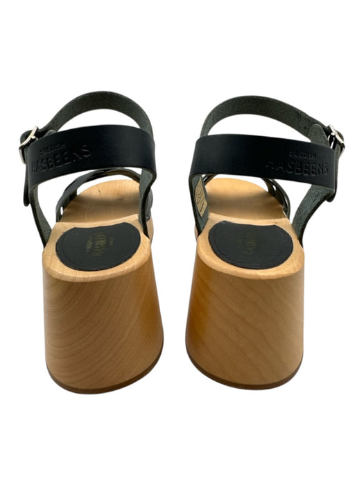 Hasbeens Shoe Size 39 Black Leather Upper Wooden Sole Criss Cross Sandals Black / 39