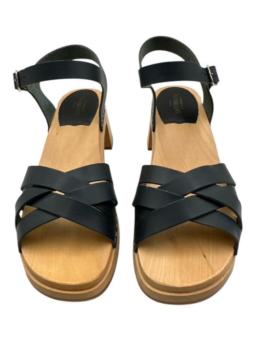 Hasbeens Shoe Size 39 Black Leather Upper Wooden Sole Criss Cross Sandals Black / 39