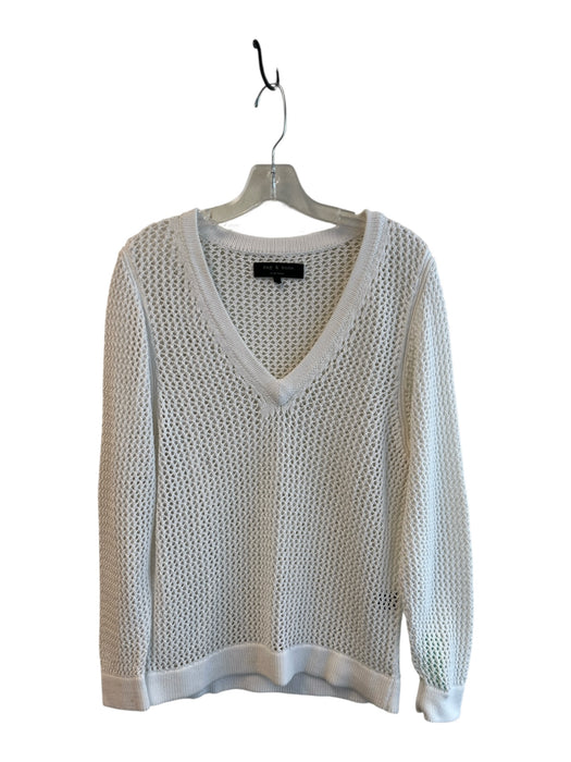 Rag & Bone Size Medium White Cotton V Neck Long Sleeve Open Knit Top White / Medium
