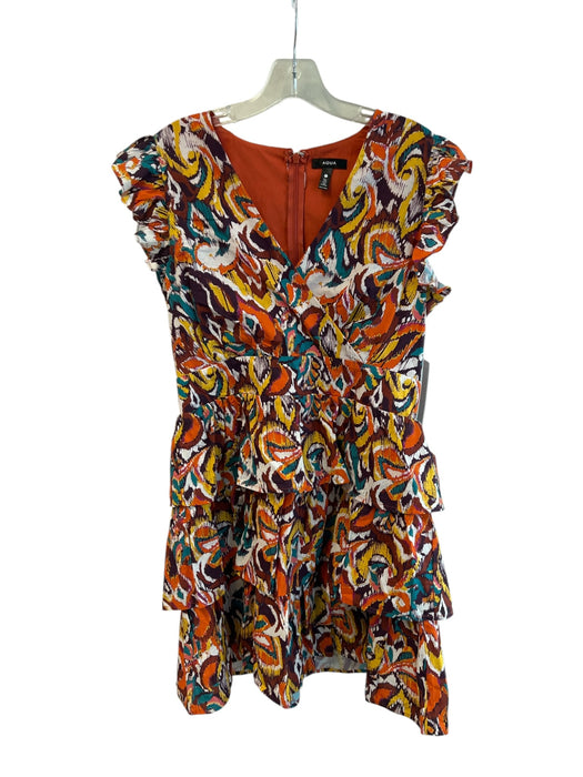 Aqua Size Large Rust & mutli No Fabric Tag All Over Print Back Zip V Neck Dress Rust & mutli / Large