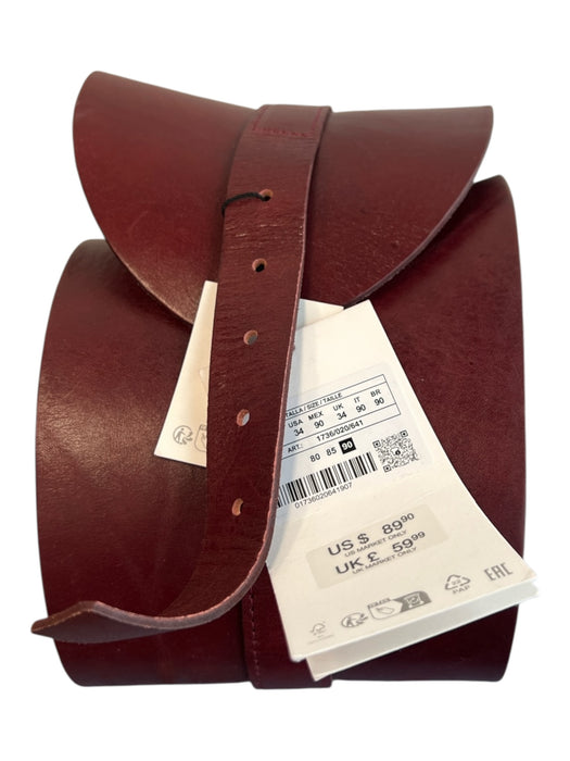 Zara Maroon Leather Wide Gold Hardware Waist Belt Belts Maroon / 34