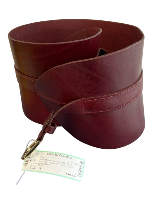 Zara Maroon Leather Wide Gold Hardware Waist Belt Belts Maroon / 34