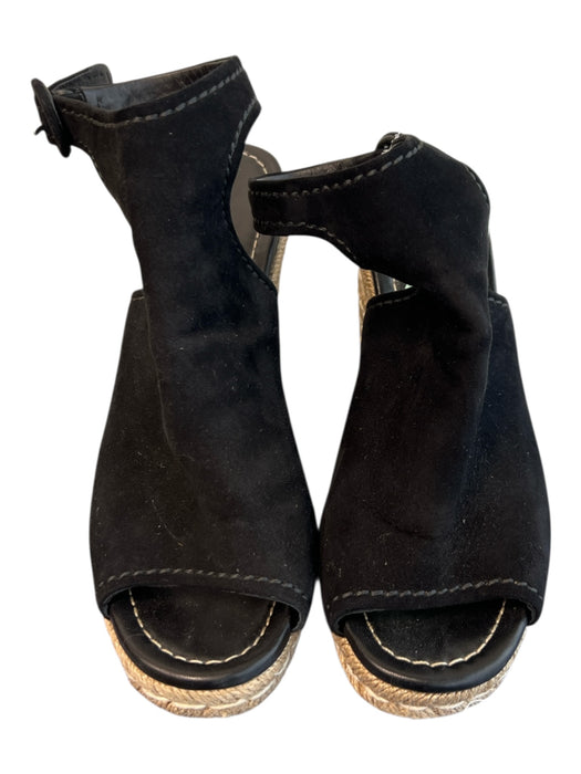 Prada Shoe Size 41 Black Suede Peep Toe Ankle Buckle Wedge High Shoes Black / 41