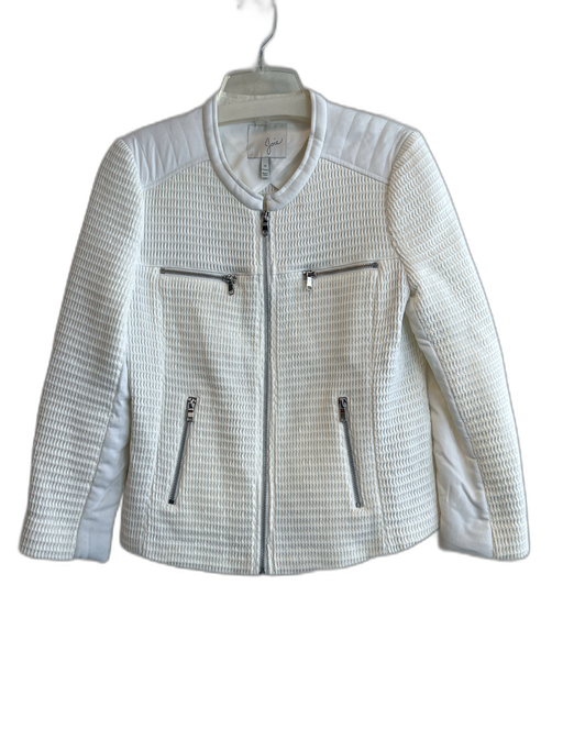 Joie Size M Cream Cotton Blend Smocked Collarless Zip Pockets Full Zip Jacket Cream / M
