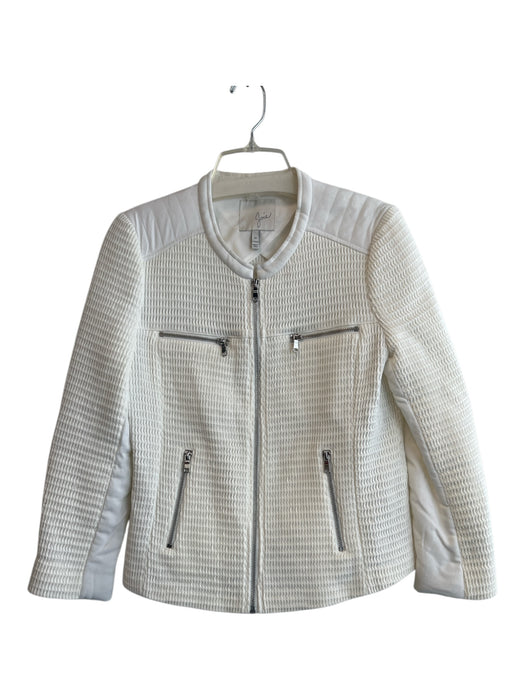 Joie Size M Cream Cotton Blend Smocked Collarless Zip Pockets Full Zip Jacket Cream / M