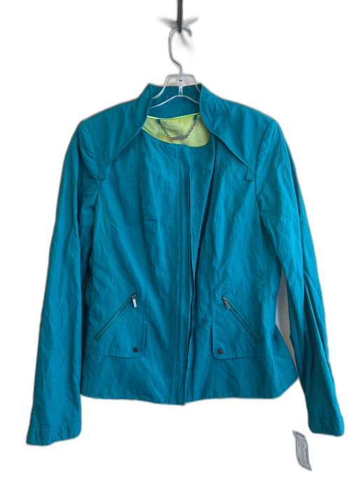 Elie Tahari Size L Teal Green Cotton Blend Zip Pocket Grosgrain Ribbon Jacket Teal Green / L