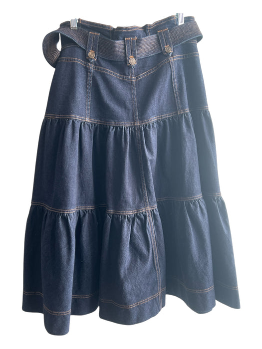 Ulla Johnson Size 8 Dark Wash Cotton Blend Denim Tiered Sash Midi Skirt Dark Wash / 8