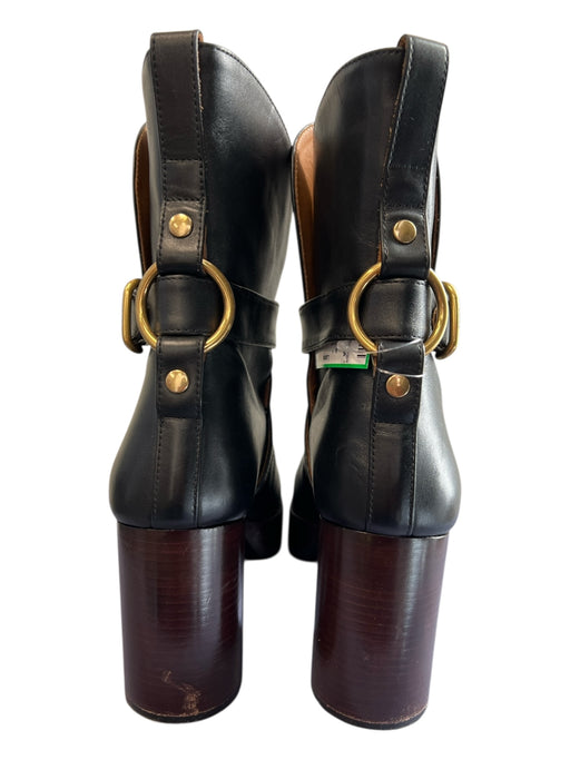 Chloe Shoe Size 40 Black & Brown Leather Gold Tone Hardware Wrap Buckle Boots Black & Brown / 40
