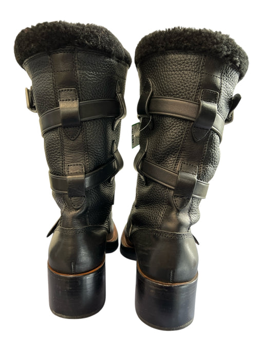 Coach Shoe Size 9 Black Pebbled Leather Faux Shearling Wrap Buckle Moto Boots Black / 9