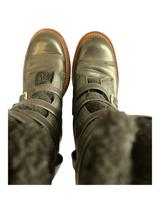 Coach Shoe Size 9 Black Pebbled Leather Faux Shearling Wrap Buckle Moto Boots Black / 9