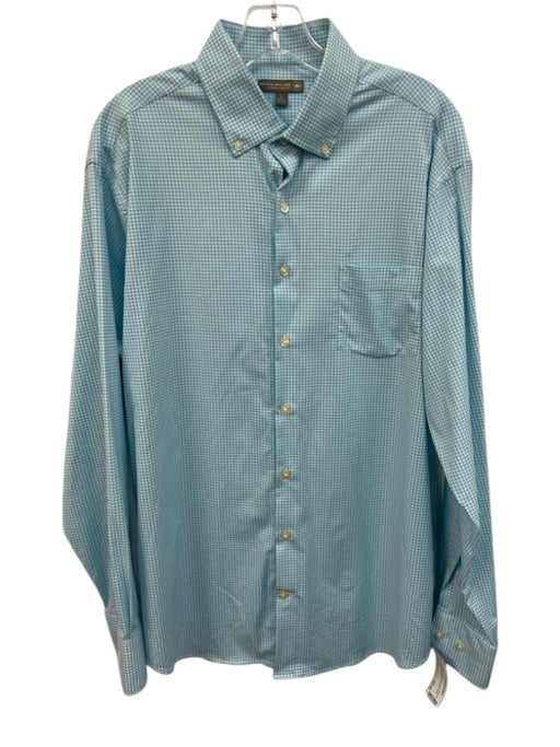 Peter Millar Size L Blue & White Nylon Grid Button Down Men's Long Sleeve Shirt Blue & White / L
