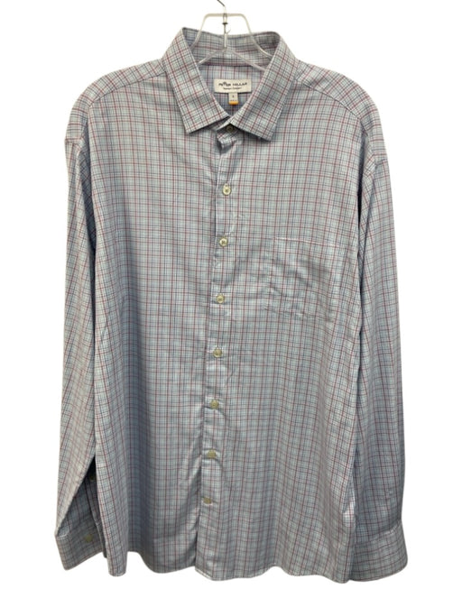 Peter Millar Size L Blue, Pink & White Cotton Plaid Button up Long Sleeve Shirt Blue, Pink & White / L