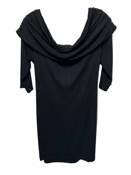 St. John Size 12 Black Knit Scoop Neck Surplice Half Sleeve Above the Knee Dress