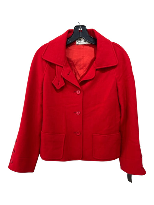 Chloe Size S Red Wool Button Collar Front Pocket Jacket Red / S